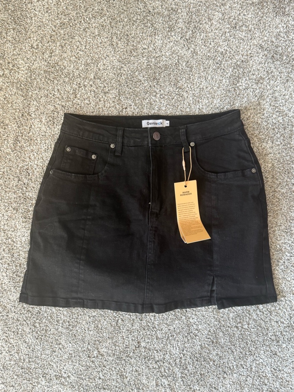 Black Denim Mini Skirt with Subtle Front Slit